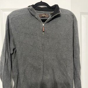 Tasso Elba Sweater L 1/4 Zip Long Sleeve Grey Sweater 100% Cotton